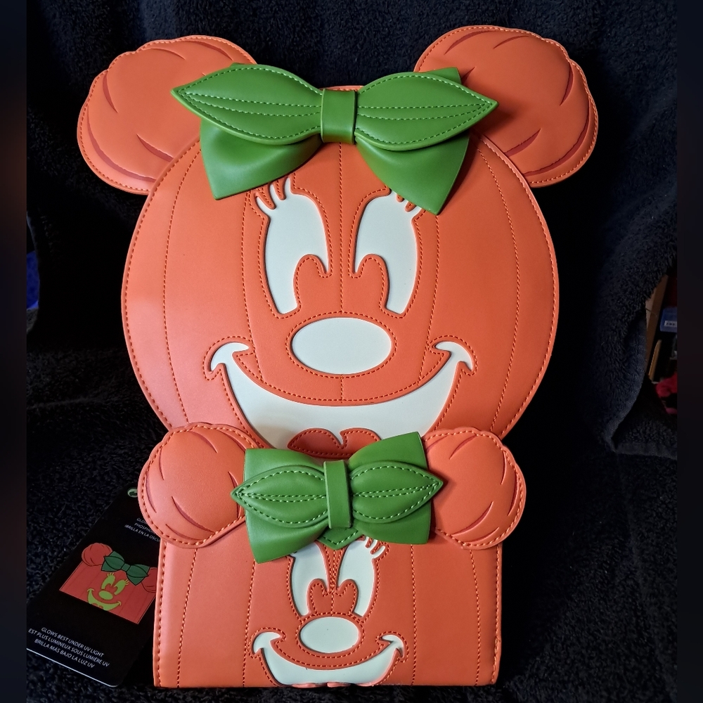 Minnie Pumpkin GITD Loungefly Mini Backpack and Wallet